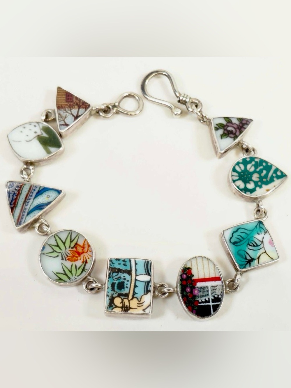 Jessica Lee 925 Sterling Silver & Ceramic Panel Bracelet 6”